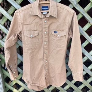 Wrangler denim pearl snap shirt mens tan Long Sleeve